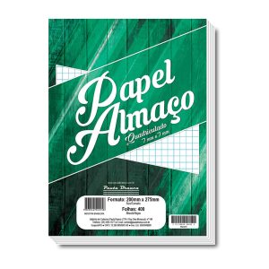 Papel almaço quadriculado com 400 folhas.